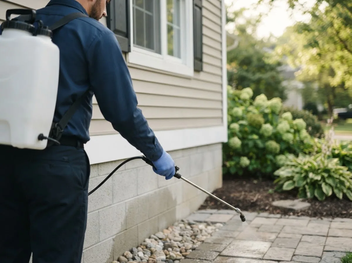 Pest control technician inspecting a home in Philadelphia, NY